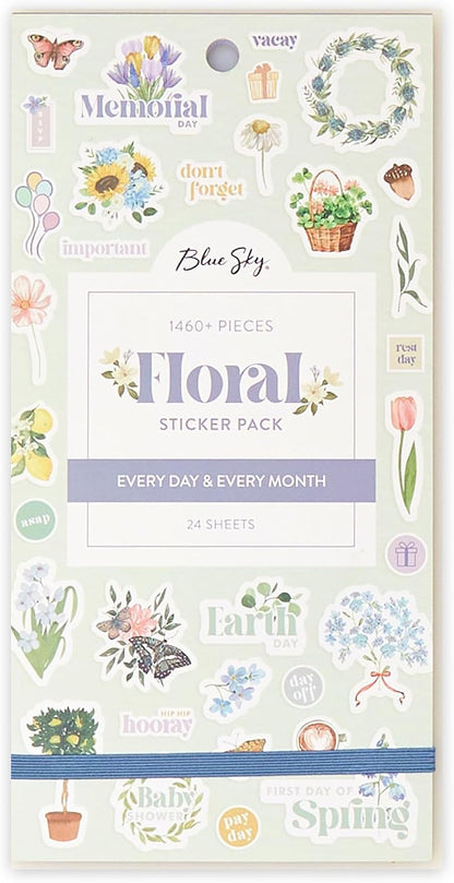 Blue Sky Sticker Book, 4.5"x9" Everyday & Monthly Planner Stickers, Floral
