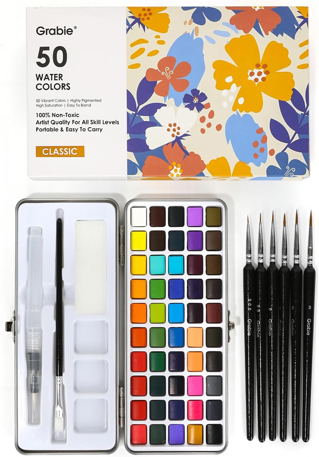 Grabie 50 Color Watercolor Paint Set with Brush Pens