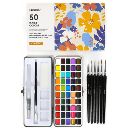 Grabie 50 Color Watercolor Paint Set with Brush Pens