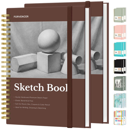 Forvencer 2 Pack Blank Spiral Notebook, 8"x 5.6"Hardcover Sketch Book