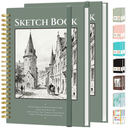 Forvencer 2 Pack Blank Spiral Notebook, 8"x 5.6"Hardcover Sketch Book