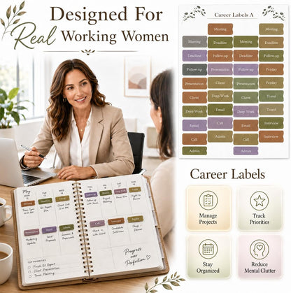 Boho Planner Stickers for Women – 30 Pages ADHD Friendly Decorative Stickers, Monthly Weekly Planning, Work Labels, Self Care, Productivity & Motivation Stickers for Journals and Planners