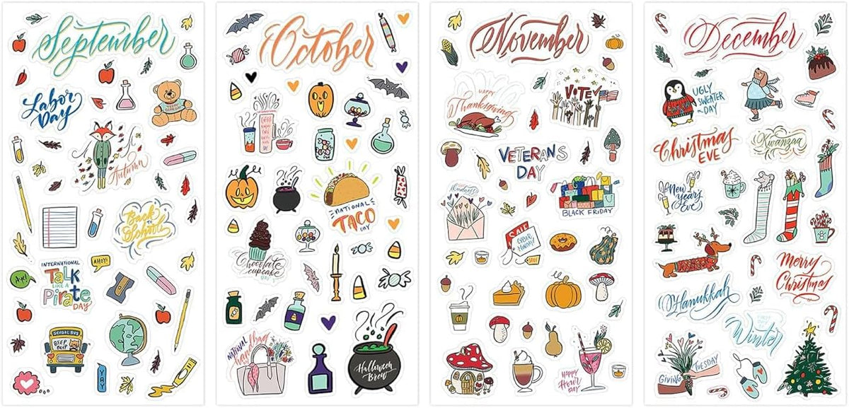 Blue Sky Holidays & Seasons 1200+ Sticker Pack, Planner and Calendar Pack, 4.49” x 9.06”, Full Color, 24 Sheets