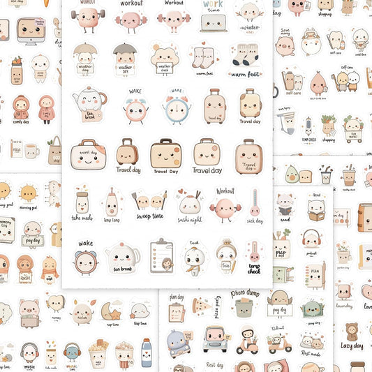 250 Pcs Planner Stickers, Kawaii Cute Daily Life Self-Care Stickers for Calendar Notebook Diary Bullet Journal Scrapbook, 7 Sheets