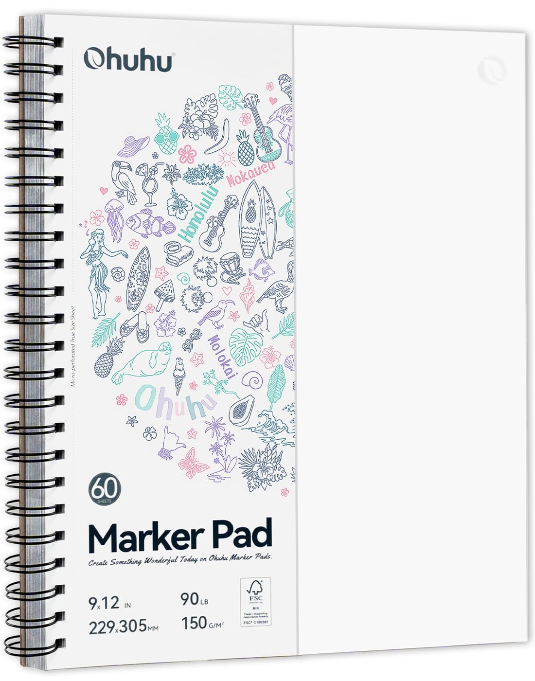 Ohuhu 5.5"x8.5" Double-Sided Bleedproof Marker Pad Art Sketchbook 60 Sheets