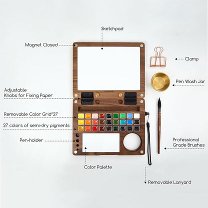 MEEDEN Watercolor Travel Paint Set: Portable Plein Air Watercolor Easel Kit
