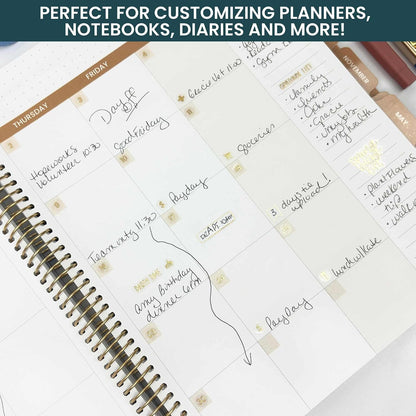 bloom daily planners Metallic Calendar Essentials Planner Stickers - 8 Sheets, 1629 Stickers Per Pack! - Aesthetic Monthly Headings, Dates, Icons, Etc. - Gold Foil