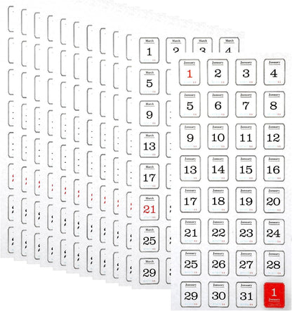 12 Monthly Calendar Number Stickers Translucent Sheets Daily Planner Accessories for Customizing Undated Planners, Calendar, Notebooks