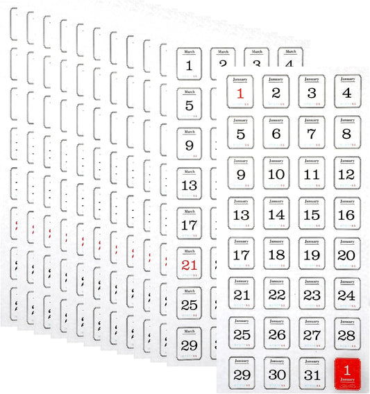 12 Monthly Calendar Number Stickers Translucent Sheets Daily Planner Accessories for Customizing Undated Planners, Calendar, Notebooks