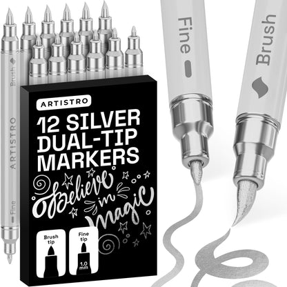 ARTISTRO 24 Metallic Dual-Tip Acrylic Paint Marker Pens for Drawing