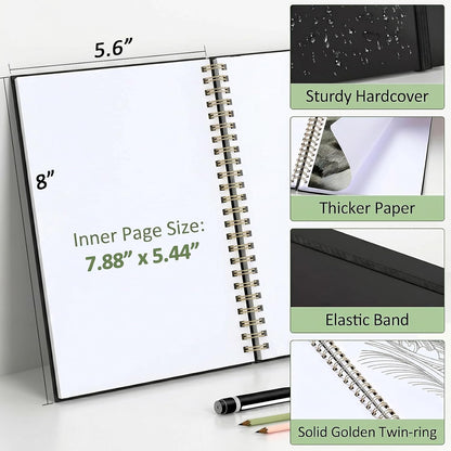 Forvencer 2 Pack Blank Spiral Notebook, 8"x 5.6"Hardcover Sketch Book