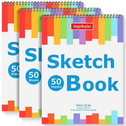 9" x 12" Sketch Book, 2-Pack 50 Sheets Spiral Bound Art Sketchbook Notebook