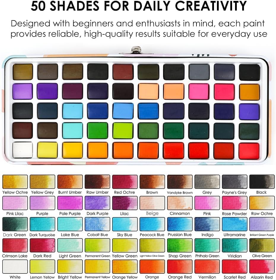 Grabie 50 Color Watercolor Paint Set with Brush Pens