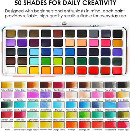 Grabie 50 Color Watercolor Paint Set with Brush Pens