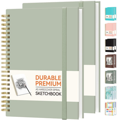 Forvencer 2 Pack Blank Spiral Notebook, 8"x 5.6"Hardcover Sketch Book