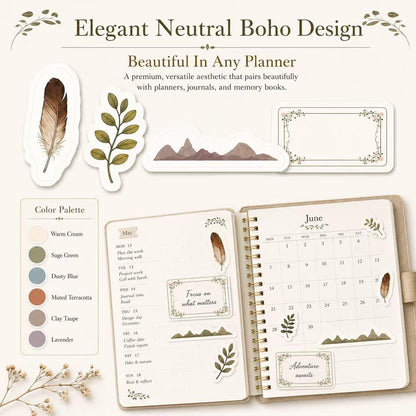 Boho Planner Stickers for Women – 30 Pages ADHD Friendly Decorative Stickers, Monthly Weekly Planning, Work Labels, Self Care, Productivity & Motivation Stickers for Journals and Planners