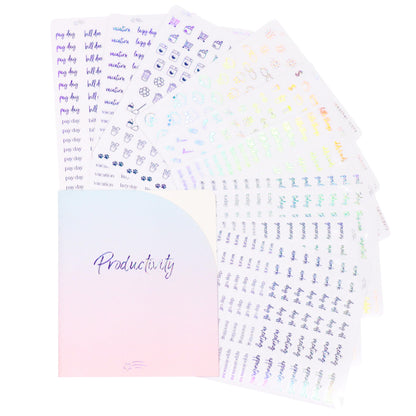 Clear Black Foil Planner Stickers, Productivity, Functional, Icons, Words, Easy-to-Read, Over 600 Stickers, Folder Included, Organize, Aesthetic, Minimal - Midnight