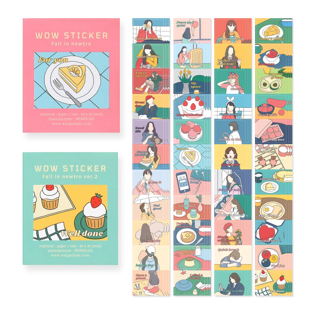 Monolike Big Wow Sticker Plan Series.1 + Series.2 Set - Big Size Cute Stickers, Square Stickers