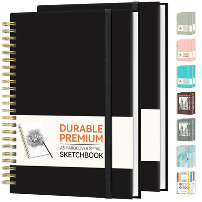 Forvencer 2 Pack Blank Spiral Notebook, 8"x 5.6"Hardcover Sketch Book