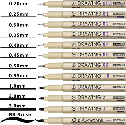 Muchcute Micro Fineliner Drawing Art Pens,12 Black Art Supplies Adult Craft