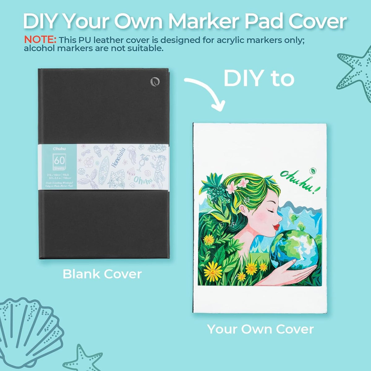 Ohuhu 5.5"x8.5" Double-Sided Bleedproof Marker Pad Art Sketchbook 60 Sheets