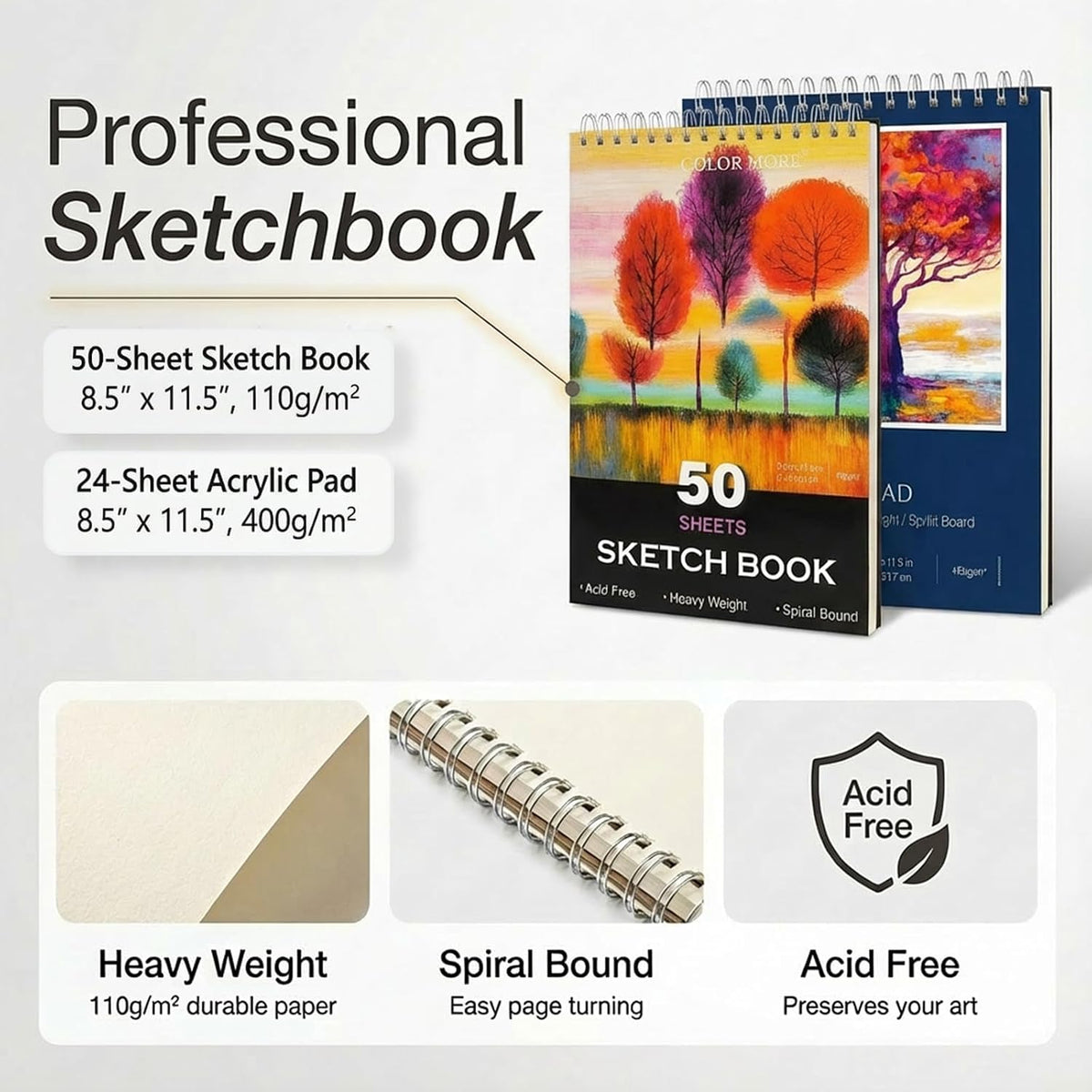 TMOL Art Supplies, 175-Pack Deluxe Art Set Drawing Painting Kit with 2 Drawing Pads, Acrylic Paints, Colored Pencils, Crayons, Art Kit in Wooden Case, Gift for Artist, Adults, Teens and Kids