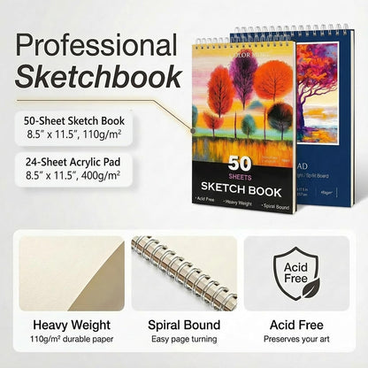 TMOL Art Supplies, 175-Pack Deluxe Art Set Drawing Painting Kit with 2 Drawing Pads, Acrylic Paints, Colored Pencils, Crayons, Art Kit in Wooden Case, Gift for Artist, Adults, Teens and Kids
