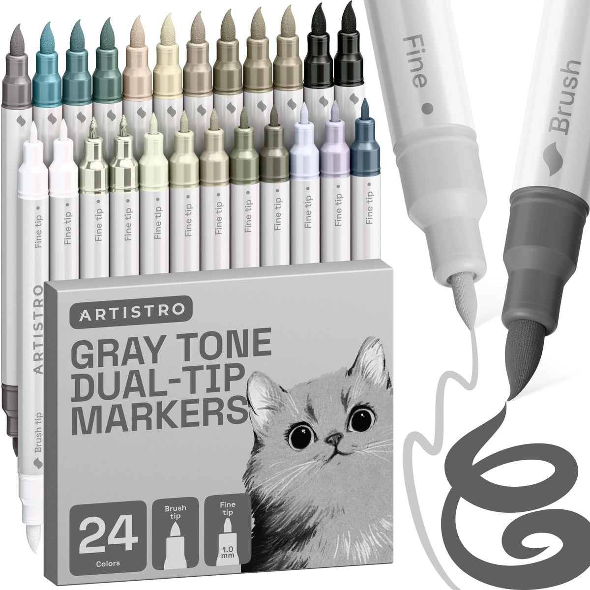 ARTISTRO 24 Metallic Dual-Tip Acrylic Paint Marker Pens for Drawing