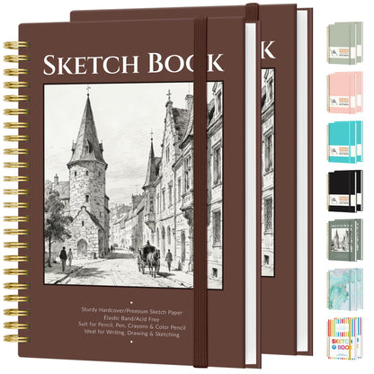Forvencer 2 Pack Blank Spiral Notebook, 8"x 5.6"Hardcover Sketch Book