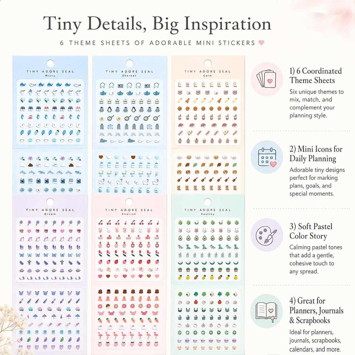 SHANGRLA 700+ Mini Planner Stickers, 6 Sheets of Tiny Icon Stickers