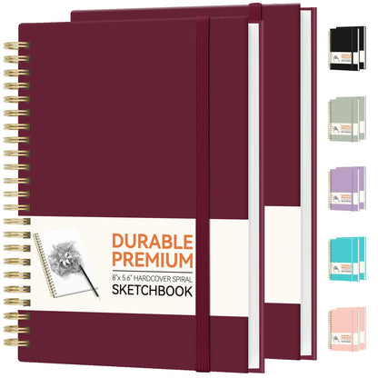 Forvencer 2 Pack Blank Spiral Notebook, 8"x 5.6"Hardcover Sketch Book
