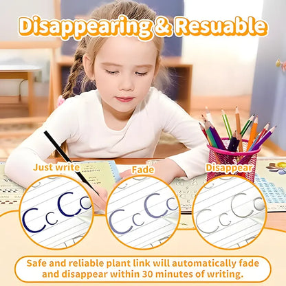 Reusable Disappearing Ink Handwriting Practice Copybook Set - 5 Books, 2 Pens, 10 Refills, 2 Grips, School Supplies for Kids, Back to School Haul Gift, Traveling-Friendly Fades Out Ink Office Stationery