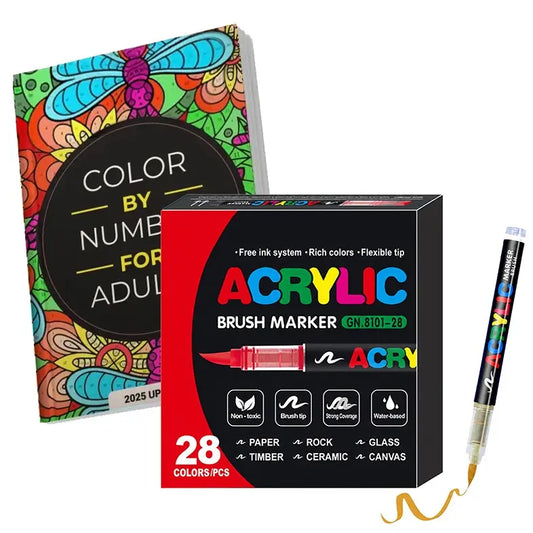 Color By Number For Adults: 75 Beautiful Pictures DesignedFor Fun, Adult Relaxation & Stress Relief Coloring. FeaturesFlowers, Animals, Mandalas, Nature & Landscapes. PaintMarkers Set