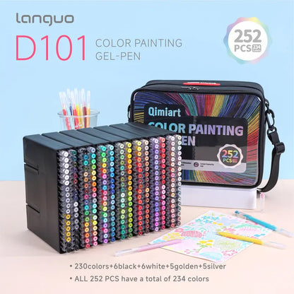 Languo 252 PCS Acrylic Gel Pens Set - 234-Colors Retractable Arts Crafts Stationery with Advanced Super Color Overlay, Rich Pigment, Ultra Smooth, Extra-Large Ink Tanks for Adult Coloring, Art Supplies Gift