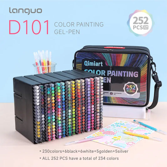 Languo 252 PCS Acrylic Gel Pens Set - 234-Colors Retractable Arts Crafts Stationery with Advanced Super Color Overlay, Rich Pigment, Ultra Smooth, Extra-Large Ink Tanks for Adult Coloring, Art Supplies Gift