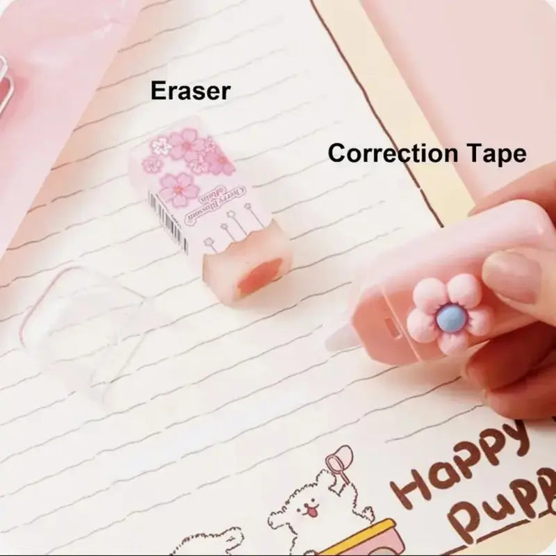7-Piece Aesthetic Study Kit, Kawaii Pastel School Supplies Haul with Liquid Gel Pens, Mechanical Pencil, Eraser, Highlighter, Correction Tape, Pencil Case Organizer, Scrapbooking Supplies, Teen Girl Graduation Gift Set for College Students