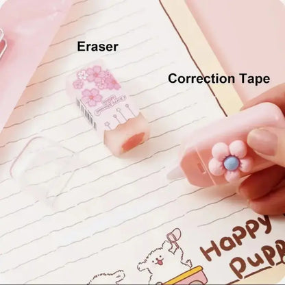 7-Piece Aesthetic Study Kit, Kawaii Pastel School Supplies Haul with Liquid Gel Pens, Mechanical Pencil, Eraser, Highlighter, Correction Tape, Pencil Case Organizer, Scrapbooking Supplies, Teen Girl Graduation Gift Set for College Students