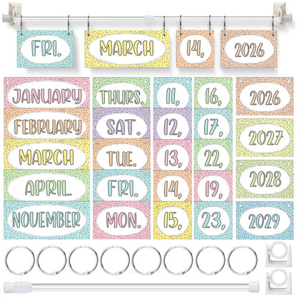 Back to School Classroom Flip Calendar 2026-2029/ 2026-2030 Reusable Bulletin Board Decorations Set, Class Calendar Date Flip Chart Teacher Hack Organization Kit Include Holder & Date Cards for Preschool Kindergarten Primary Classroom Set up, School Class