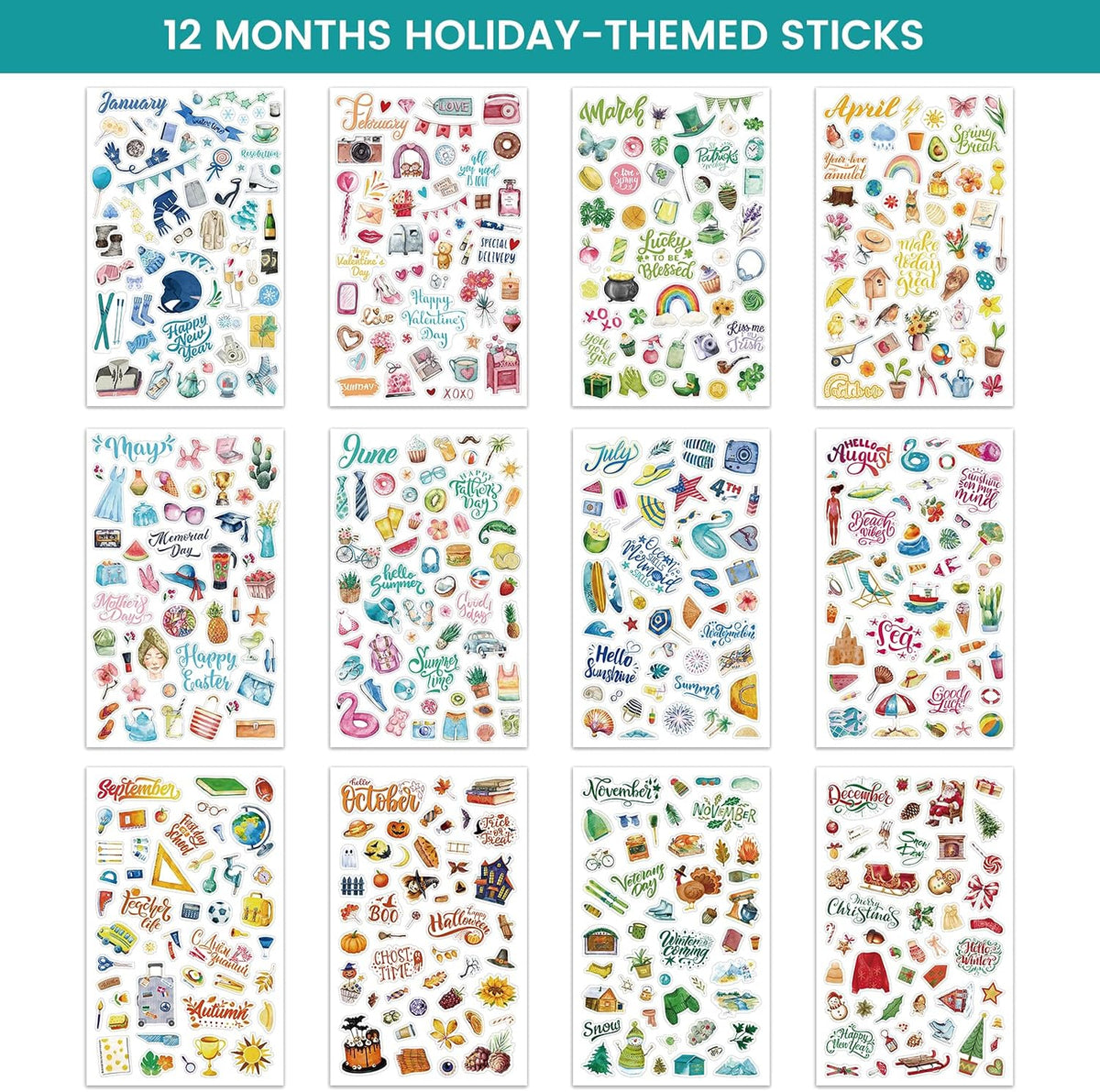 Planner Stickers - Calendar Stickers, 14 Sheets, 1500+ Sticker Per Pack