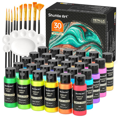 Shuttle Art Acrylic Paint, 36 Colors Acrylic Paint Set with Brushes & Palette, 2oz/60ml Bottles, Rich Pigments Non-toxic for Artists Kids & Adults, Painting on Canvas Rocks Ceramic Wood