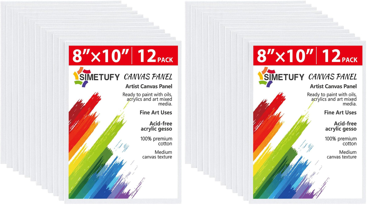Simetufy 12 Pack 8x10 Canvas Boards for Painting,Art Painting Supplies