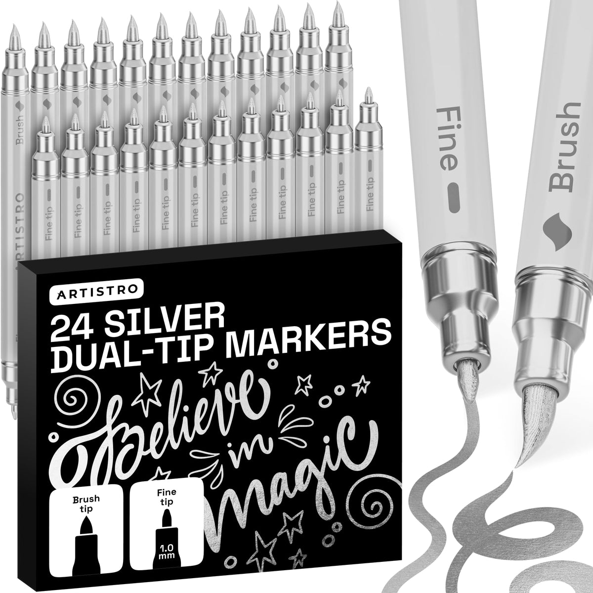 ARTISTRO 24 Metallic Dual-Tip Acrylic Paint Marker Pens for Drawing