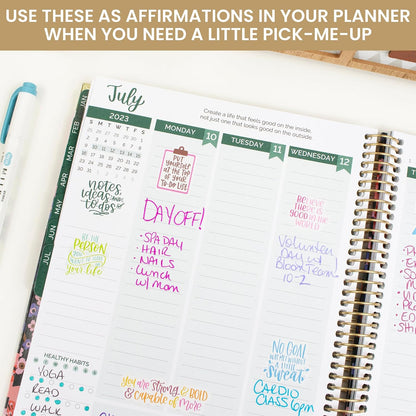 bloom daily planners Inspirational & Motivational Quotes Planner Stickers (8 Sheets / 200+ Stickers) - Hand-Lettered Positive Cute Aesthetic Quotes for Decorating Organizers, Scrapbooks, Laptops, etc.