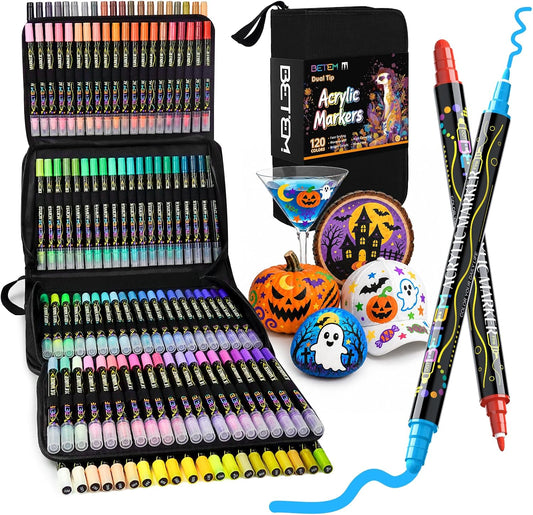 Betem 120 Colors Dual Tip Acrylic Paint Markers, Fabric Decorating Kits