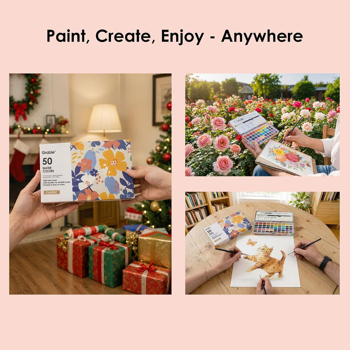 Grabie 50 Color Watercolor Paint Set with Brush Pens