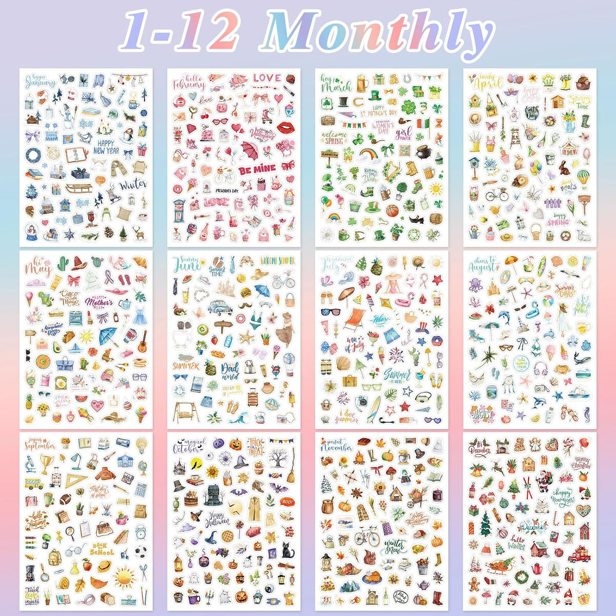 BESARME 1000+ Planner Stickers, Glittery Film