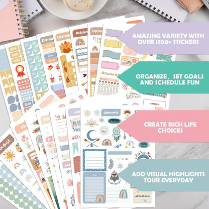 Joyberg 1700+ Planner Stickers - 24 Calendar Stickers Per Pack for Women to Add Colour and Interest to Your Schedule