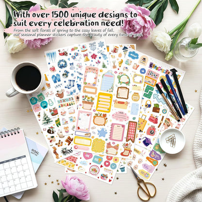 Planner Stickers (26 Pages, 1500+ Stickers), Celebration Planner Stickers with, Daily, Monthly, and Holiday Stickers for Scrapbook Supplies, Junk Journal Supplies, Decorating, and Planning.
