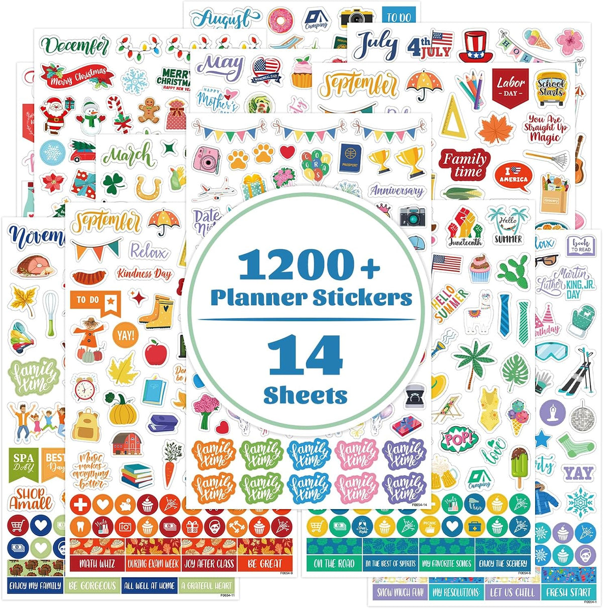 Planner Stickers - Calendar Stickers for Celebrations, 14 Sheets, 1500+