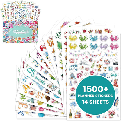 Planner Stickers - Calendar Stickers, 14 Sheets, 1500+ Sticker Per Pack